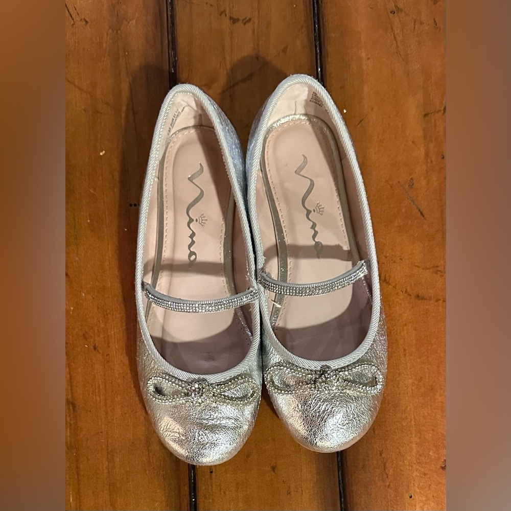 Nina kids Kandalla metallic kids/little girl ballet flats with rhinestones